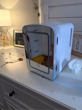 Portable White Mini Fridge with Mirror Door - Compact Personal Cooler
